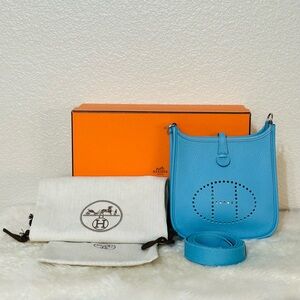 Hermes Evelyne 16 Mini TPM Clemence Palladium Hardware Bleu de Nord Stamp Z